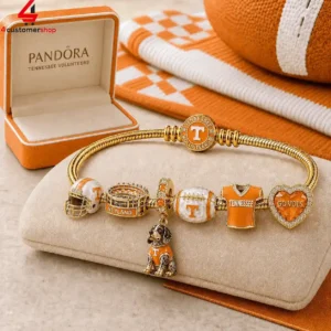 Pandora Tennessee Volunteers gold charm bracelet with team-themed charms