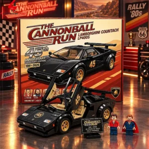 A 45th anniversary collector's edition building set of a black Lamborghini Countach LP400S from The Cannonball Run.