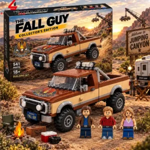 The Fall Guy collector's edition building brick set featuring a desert truck and three minifigures.