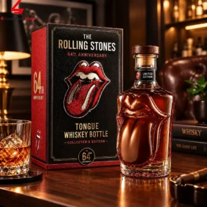 The Rolling Stones 64th Anniversary limited edition whiskey bottle and packaging