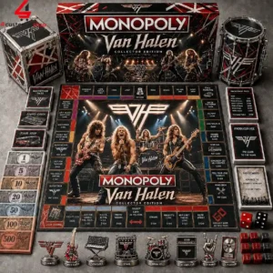 Van Halen themed Monopoly board game set with collector pieces and cards
