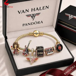 Van Halen themed Pandora bracelet in a display box featuring iconic rock band charms.