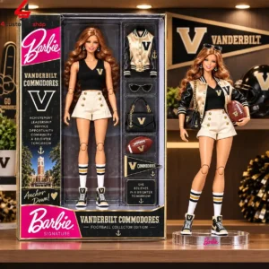 Vanderbilt Commodores collector edition Barbie doll in box and displayed on a stand