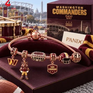 Washington Commanders themed rose gold charm bracelet with team-inspired pendants.